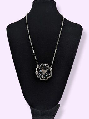 (2/$20) Black Enamel Floral Pendant Necklace